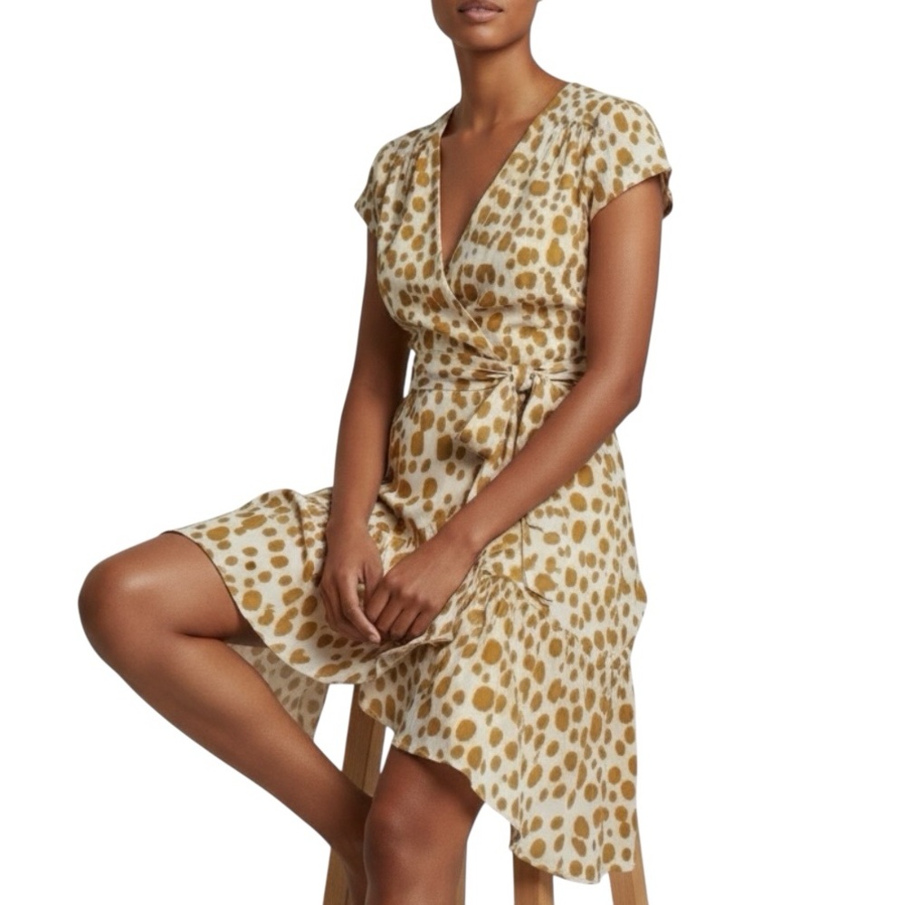 XIX Palms Santiago Ruffle Wrap California Coastal Cap Flutter Sleeve Dress NWT